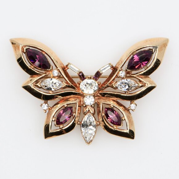 Crown Trifari Jewelry - Vintage‎ Trifari Alfred Philippe Butterfly Brooch Gold Toned Trifanium 1950s